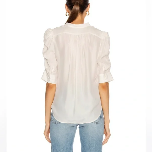 Frame • Shirred Sleeve Silk Button Down Top - Picture 10 of 13